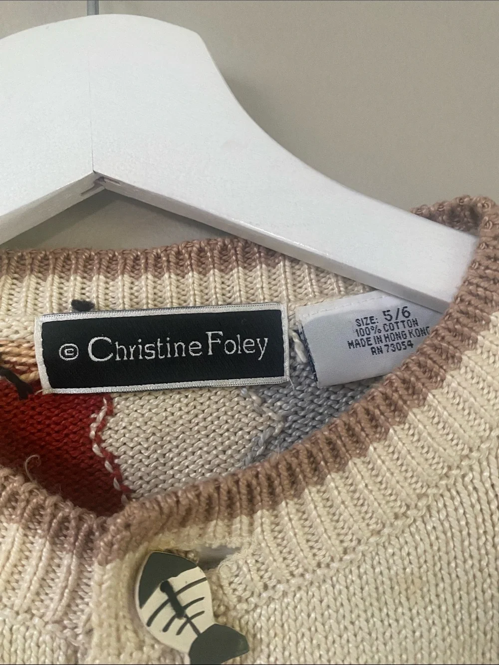 Vintage Christine Foley Cat print knit Cardigan fish buttons size 5/6